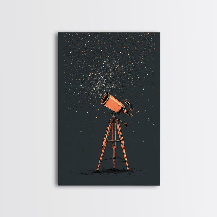 Orange Telescope Star Field Canvas Print, Mid Century Modern Astronomy Poster, Minimal Space Wall Decor, Stargazer Gift Idea