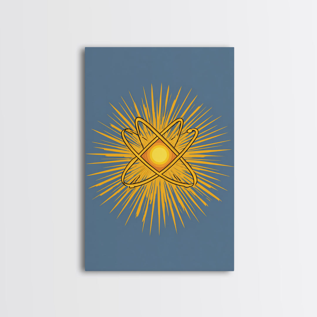 Atomic Sunburst Symbol Wall Art, Mid Century Modern Science Poster, Yellow Geometric Print, Modern Home Office Decor Gift