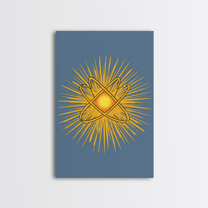 Atomic Sunburst Symbol Wall Art, Mid Century Modern Science Poster, Yellow Geometric Print, Modern Home Office Decor Gift