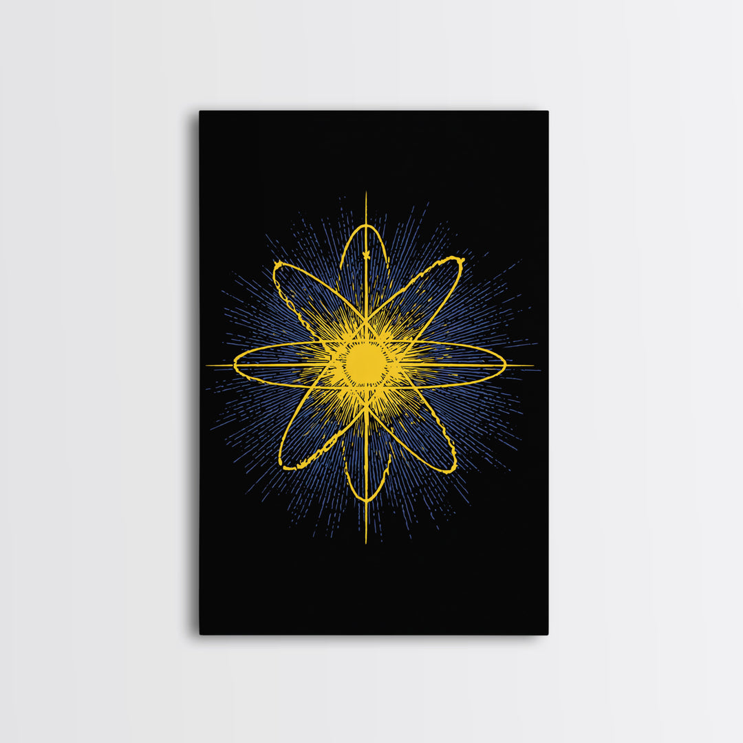 Yellow Atomic Burst Wall Art, Bright Modern Abstract Science Poster, Midcentury Space Decor, Geometric Art Print For Home Office