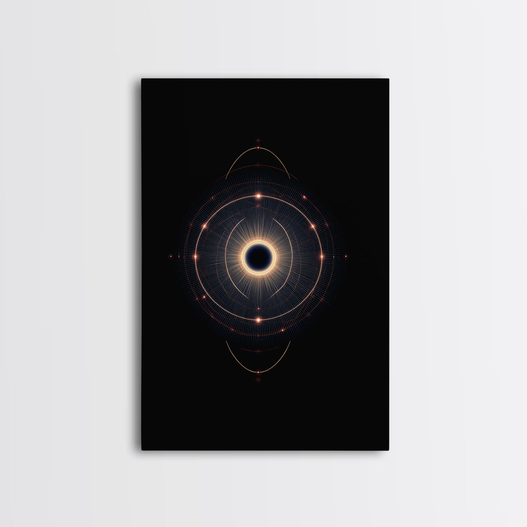Eclipse Orbital Ring Wall Art, Dark Cosmic Abstract Poster, Modern Geometric Space Decor, Midcentury Sci Fi Print For Office
