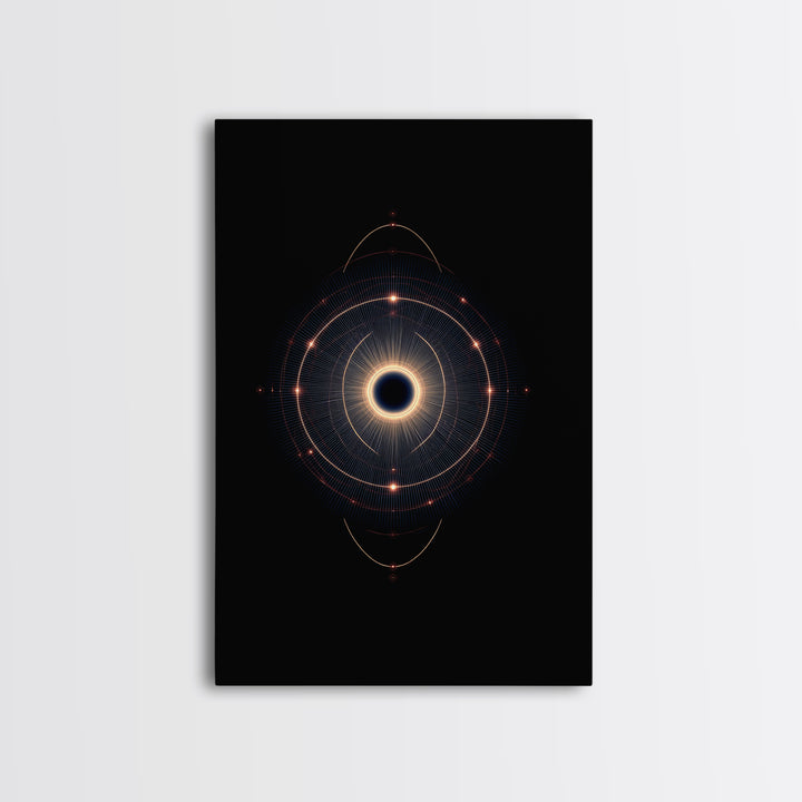 Eclipse Orbital Ring Wall Art, Dark Cosmic Abstract Poster, Modern Geometric Space Decor, Midcentury Sci Fi Print For Office