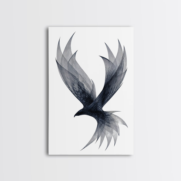 Black Wireframe Flying Bird Wall Art, Modern Abstract Art Print, Minimalist Wall Decor, Monochrome Nature Art For Bedroom