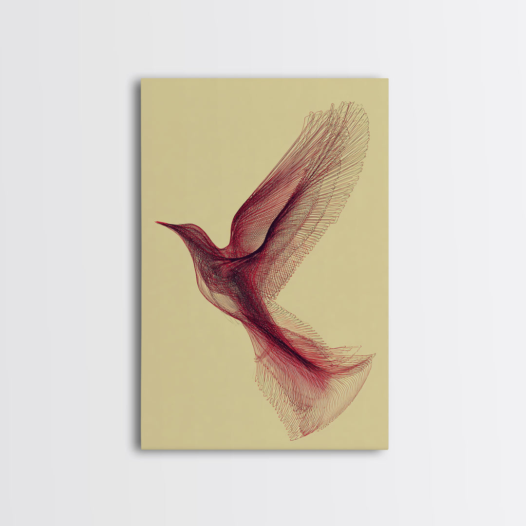 Red Line Hummingbird Canvas Print, Minimalist Nature Wall Art, Modern Abstract Art Print, Scandinavian Bedroom Decor, Gift