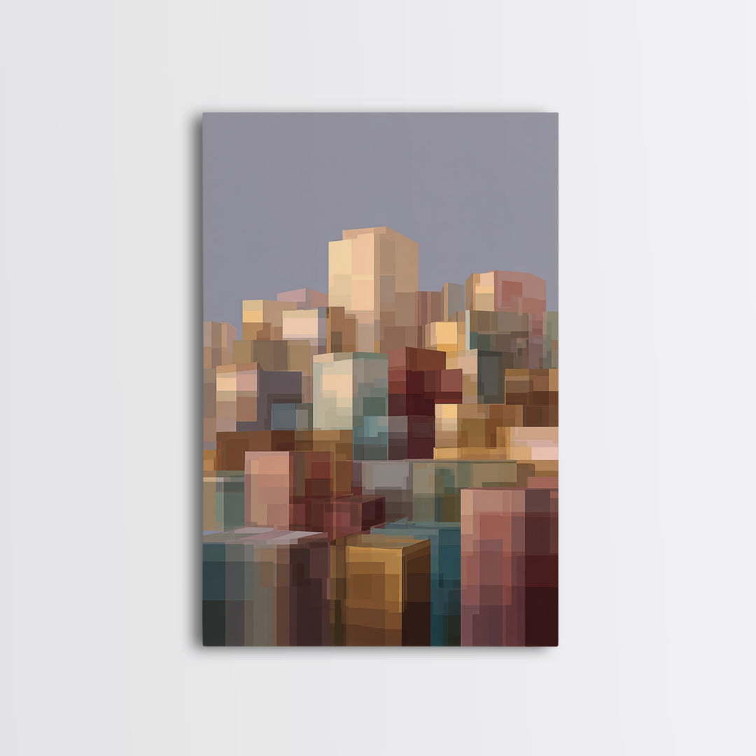 Soft Block City Skyline Canvas Print, Modern Abstract Wall Art, Contemporary Cityscape Poster, Neutral Office Decor, Gift
