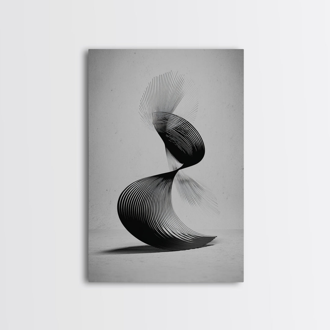 Black Spiral Kinetic Sculpture Wall Art, Modern Abstract Print, Op Art Lines, Minimalist Monochrome Decor For Home Office