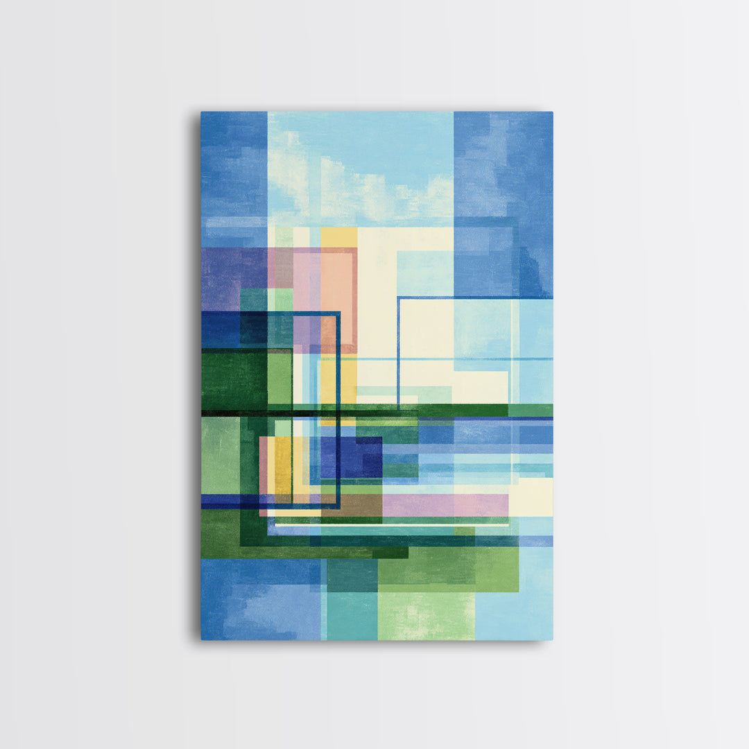 Blue Green Geometric Abstract Wall Art, Modern Art Print, Midcentury Decor, Office Wall Decor, Minimalist Canvas Print, Gift
