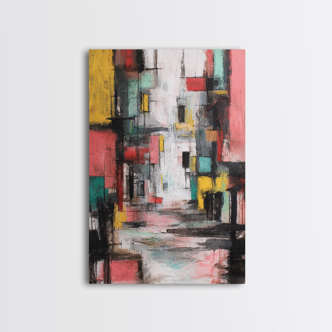 Colorful Abstract Urban Street Wall Art, Modern Art Print, Geometric Cityscape Poster, Trendy Office Decor, Canvas Print