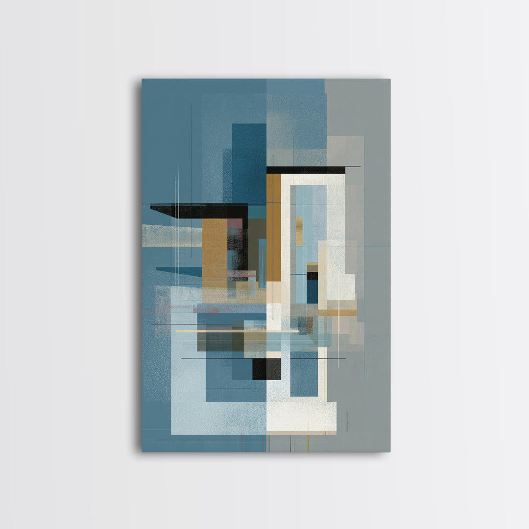 Minimalist Blue Gray Geometric Canvas Print, Modern Wall Art, Midcentury Decor, Abstract Office Art, Neutral Home Decor, Gift
