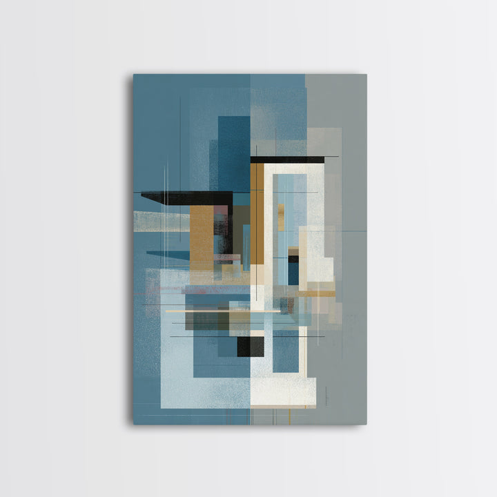 Minimalist Blue Gray Geometric Canvas Print, Modern Wall Art, Midcentury Decor, Abstract Office Art, Neutral Home Decor, Gift