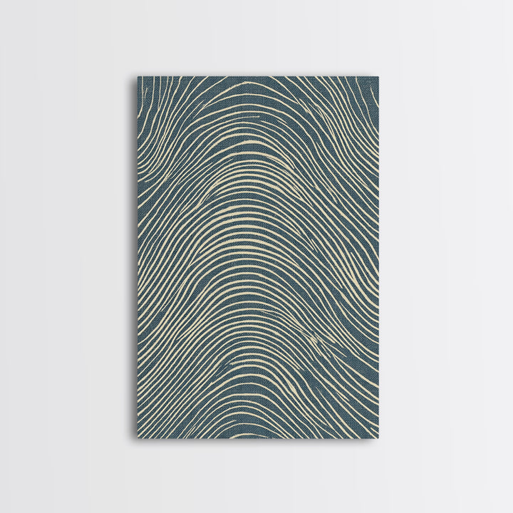Teal Wavy Topographic Lines Abstract Wall Art, Midcentury Modern Art Print, Geometric Office Decor, Blue Beige Canvas Print