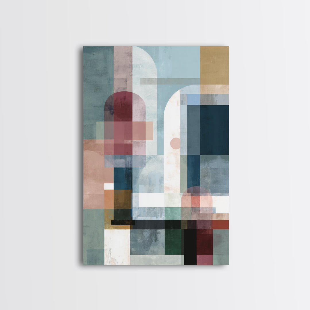 Pastel Geometric Arches Wall Art, Modern Abstract Art Print, Scandinavian Modern Decor, Soft Blue Pink Canvas Print, Home Decor