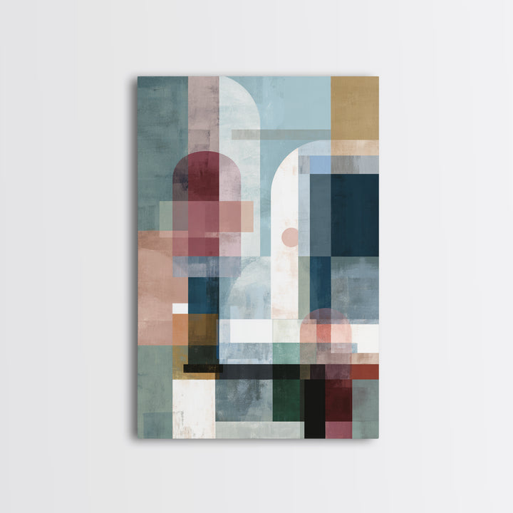 Pastel Geometric Arches Wall Art, Modern Abstract Art Print, Scandinavian Modern Decor, Soft Blue Pink Canvas Print, Home Decor