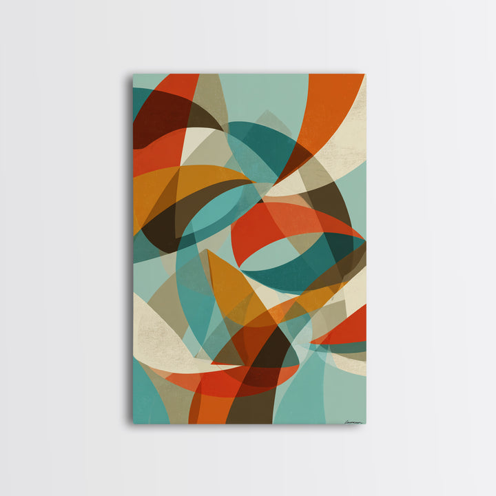Teal Orange Abstract Curves Canvas Print, Midcentury Modern Wall Art, Geometric MCM Decor, Retro Living Room Artwork, Home Decor