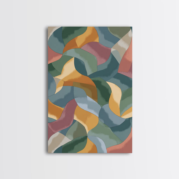 Muted Ribbon Abstract Wall Art, Midcentury Modern Art Print, Scandinavian Modern Decor, Mustard Teal Bedroom Poster Gallery Wall Decor