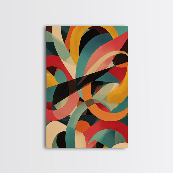 Bold Looping Arches Framed Canvas Print, Midcentury Modern Wall Art, Colorful Geometric MCM Decor, Retro Abstract Poster