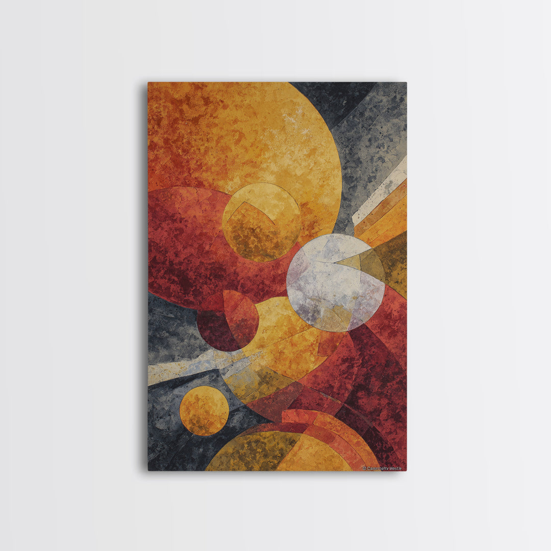 Orange Red Cosmic Circles Canvas Print, Midcentury Modern Wall Art, Atomic Abstract Space Decor, Retro Home Office Poster