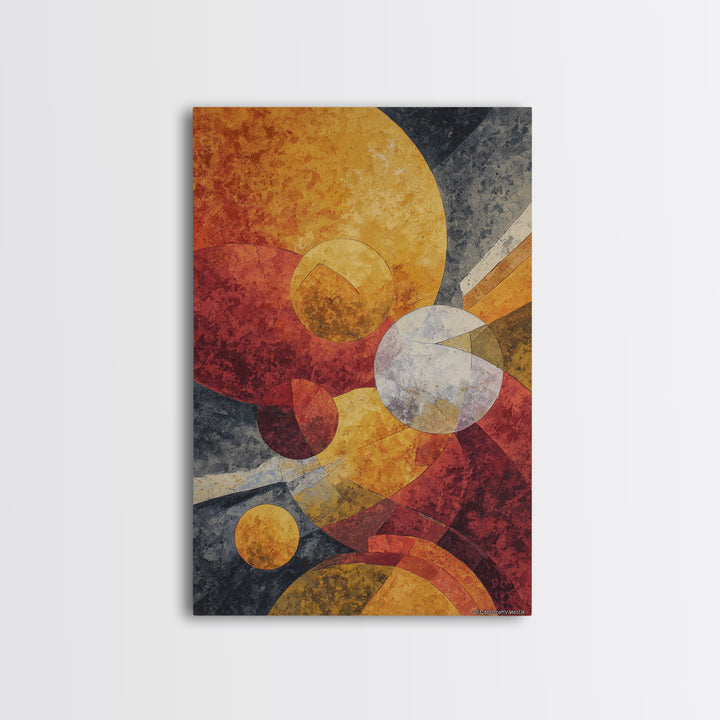 Orange Red Cosmic Circles Canvas Print, Midcentury Modern Wall Art, Atomic Abstract Space Decor, Retro Home Office Poster