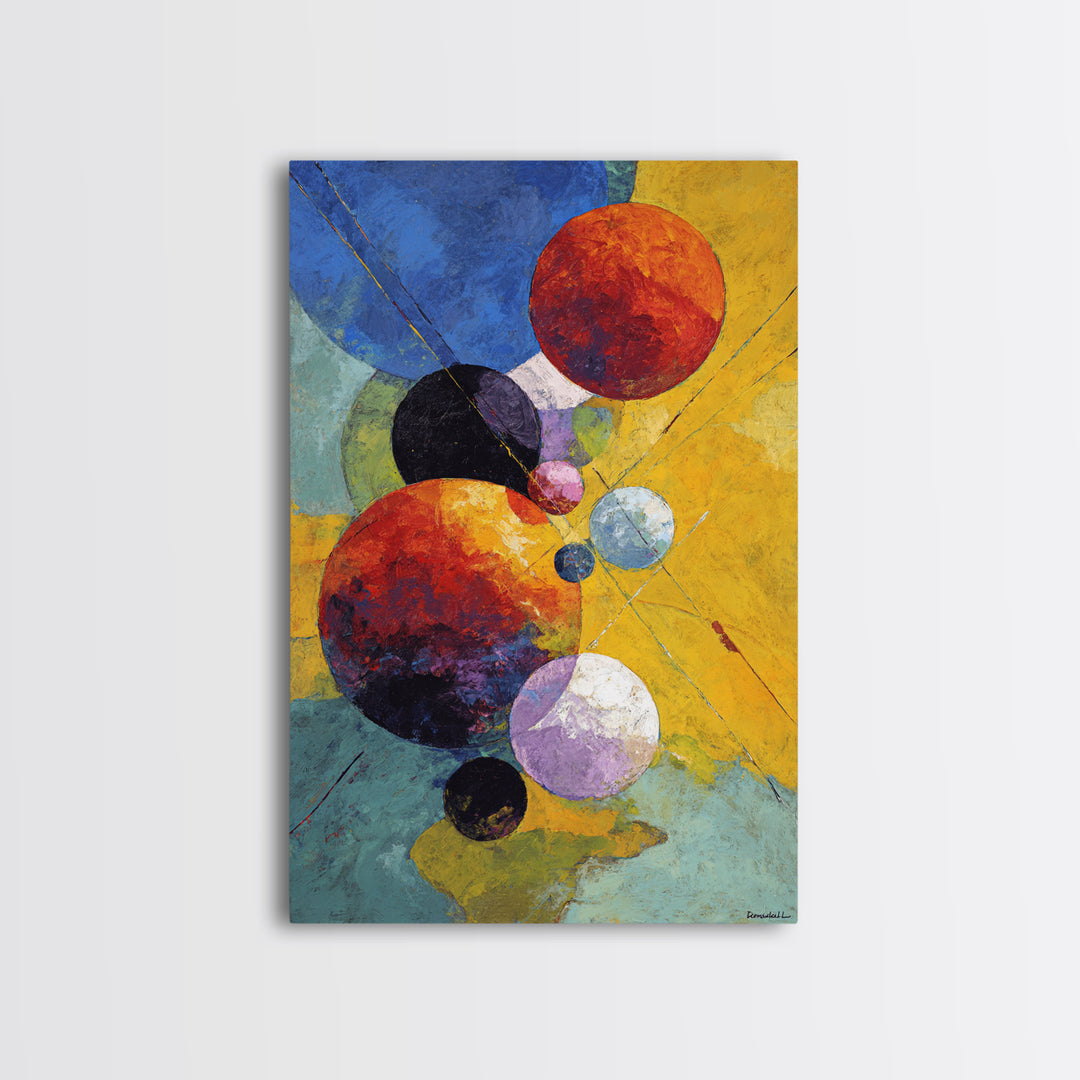 Colorful Planet Spheres Wall Art, Modern Abstract Canvas Print, Cosmic Space Decor, Midcentury Geometric Poster Gift, Living Room