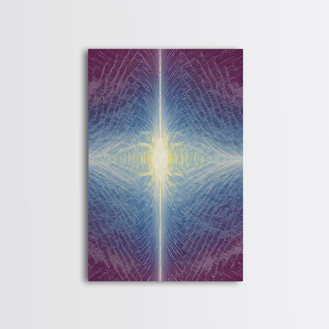 Purple Blue Radiant Light Beam Op Art Canvas Print, Modern Abstract Art, Psychedelic Wall Decor, Spiritual Digital Art Print