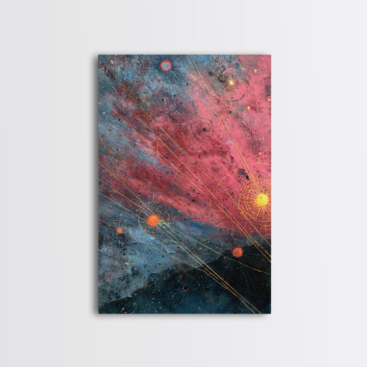 Pink Blue Star Map Canvas Print, Modern Abstract Art, Cosmic Retro Poster, Office Wall Decor, Galaxy Living Room Artwork