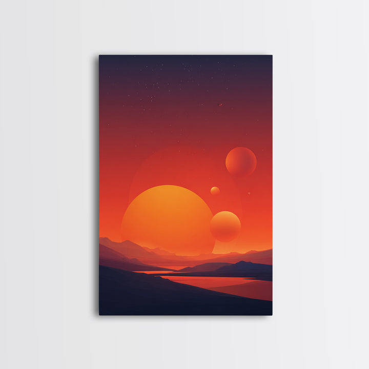 Orange Planet Desert Sunset Wall Art, Retro Sci Fi Poster, Midcentury Modern Decor, Space Landscape, Living Room Art Print