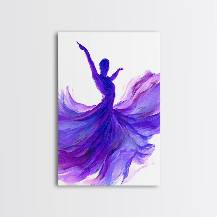 Purple Flowing Dancer Canvas Print, Modern Abstract Art, Feminine Movement Poster, Colorful Wall Decor, Bedroom Art Prints