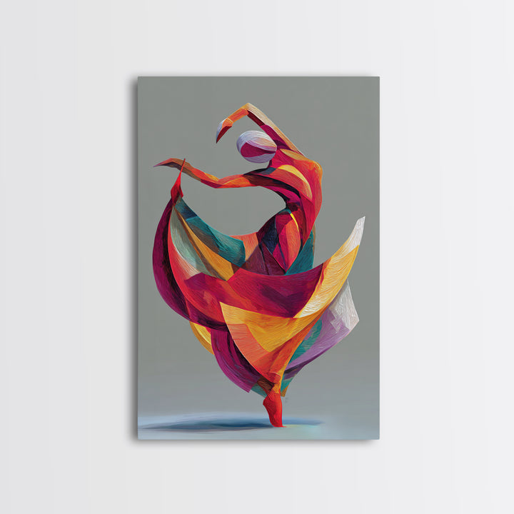 Colorful Geometric Dancer Framed Canvas Print, Modern Abstract Art, Bold MCM Wall Art, Textile Inspired Statement Decor Print