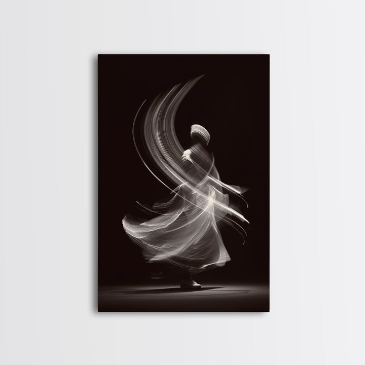 Black White Whirling Dancer Wall Art, Minimalist Abstract Art, Modern Motion Poster, Elegant Bedroom Decor, Fine Art Print