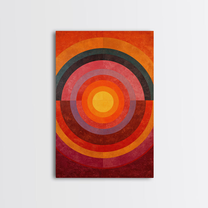 Orange Concentric Circle Wall Art, Midcentury Modern Art, Bauhaus Geometric Poster, Retro Home Decor, Large Abstract Print