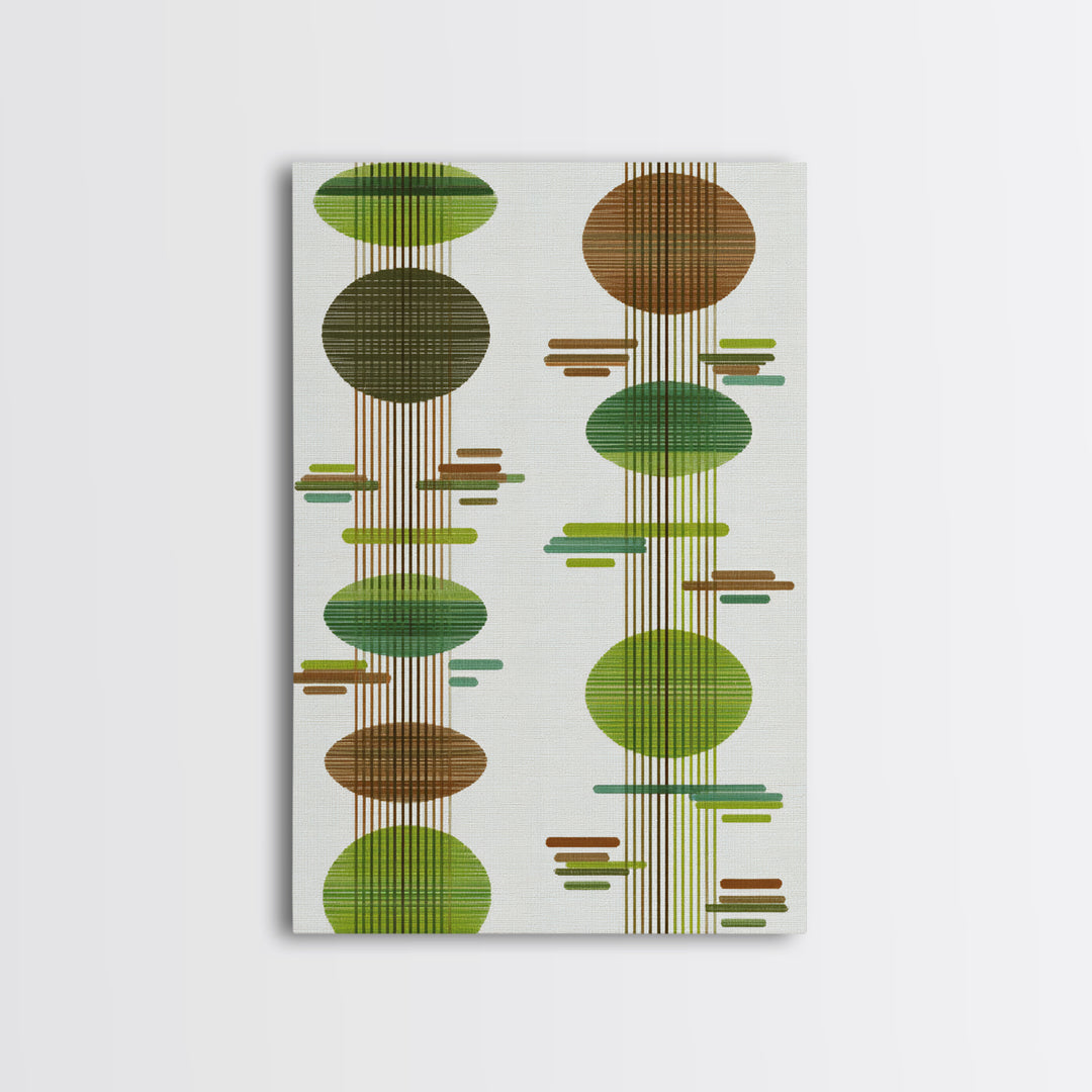 Green Brown Atomic Circles Midcentury Wall Art, Scandinavian Modern Decor, Geometric Abstract Art Print, Mcm Canvas Print