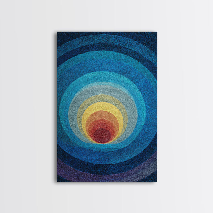 Blue Concentric Circles Canvas Print, Modern Geometric Art, Minimalist Wall Decor, Midcentury Abstract Poster, Office Art