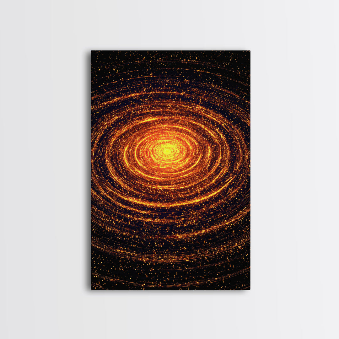 Glowing Orange Cosmic Spiral Wall Art, Abstract Galaxy Vortex, Space Abstract Art, Modern Retro Poster, Living Room Decor