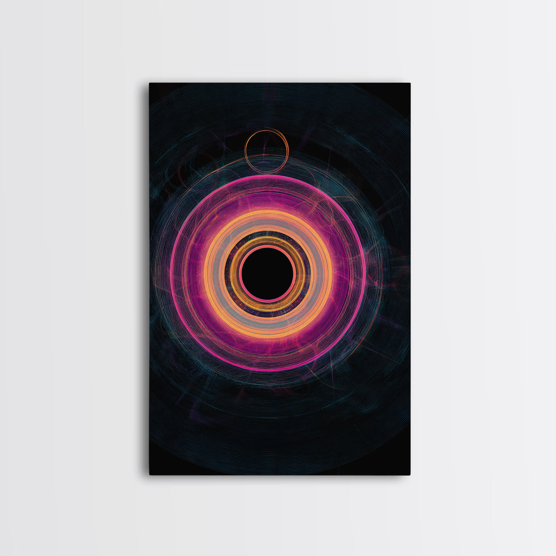 Neon Magenta Orbit Rings Canvas Print, Futuristic Geometric Abstract, Space Abstract Art, Modern Wall Art For Office Decor