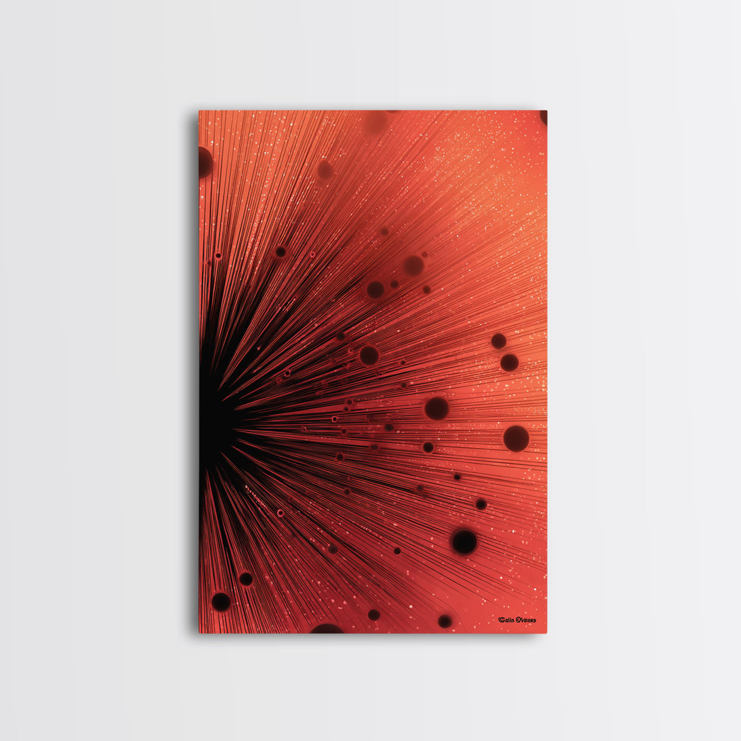 Red Cosmic Ray Explosion Framed Canvas Print, Abstract Sci Fi Wall Art, Red Planet Art, Modern Home Decor, Bold Office Poster