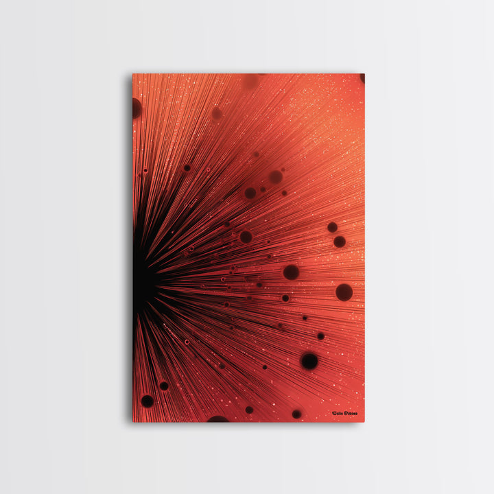 Red Cosmic Ray Explosion Framed Canvas Print, Abstract Sci Fi Wall Art, Red Planet Art, Modern Home Decor, Bold Office Poster