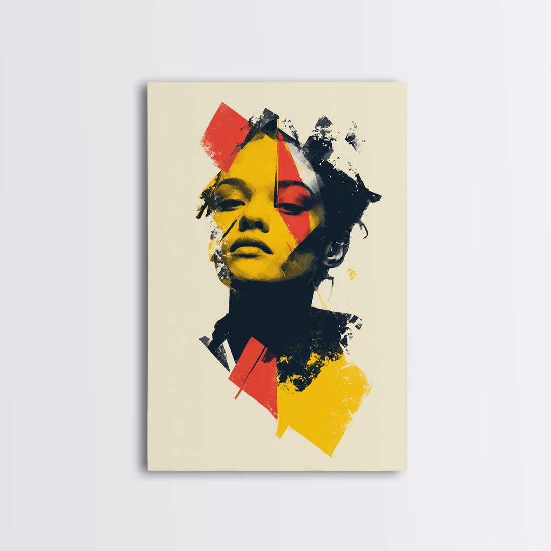 Yellow Red Abstract Woman Portrait Wall Art, Modern Pop Art Print, Bold Graphic Poster, Contemporary Decor For Living Room Bedroom