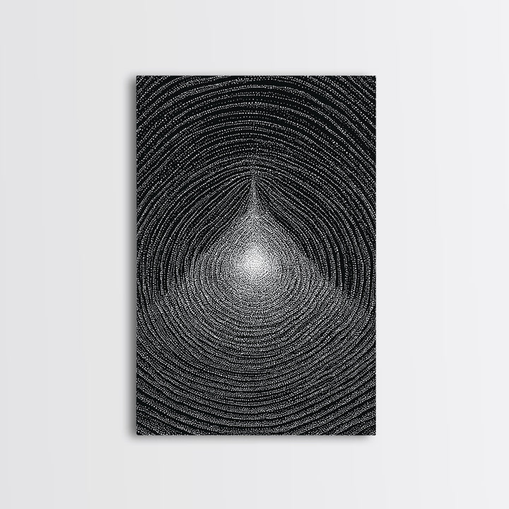 Black White Radiating Teardrop Op Art Wall Art, Minimalist Abstract Poster, Monochrome Geometric Canvas Print Home Decor