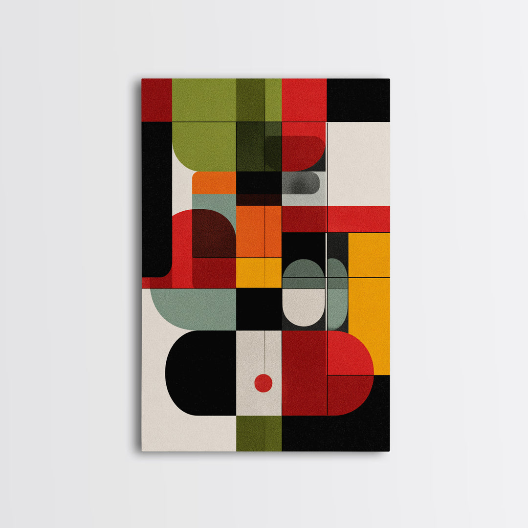 Primary Color Rounded Geometric Wall Art, Midcentury Modern Abstract Print, Bauhaus Decor, Red Yellow Green Statement Poster