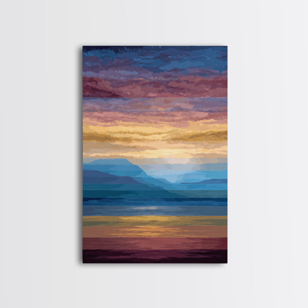 Pastel Mountain Sunset Wall Art, Serene Lake Landscape Canvas Print, Modern Coastal Decor, Colorful Living Room Art Poster