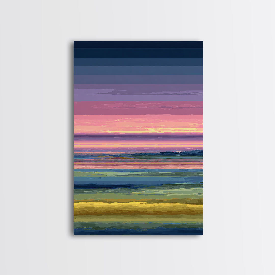 Pink Coastal Marsh Sunset Wall Art, Midcentury Modern Art Print, Colorful Landscape Poster, Bedroom Decor Canvas Print Gift