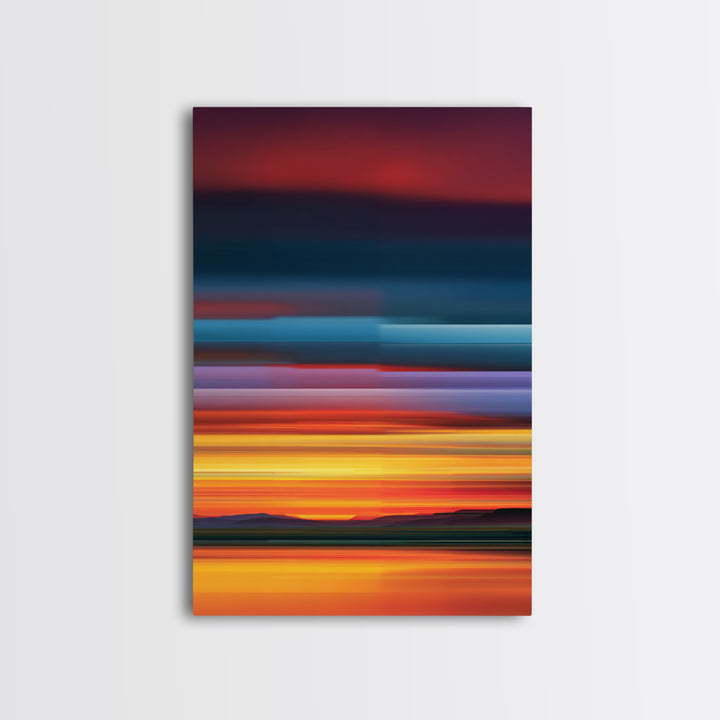Fiery Desert Sunset Wall Art, Orange Red Horizon Canvas Print, Retro Modern Landscape Poster, Bold Living Room Decor Prints