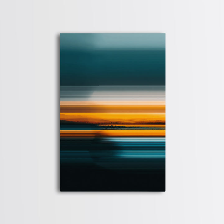 Teal Orange Seascape Sunset Wall Art, Moody Abstract Canvas Print, Modern Coastal Landscape Decor, Large Bedroom Art Print
