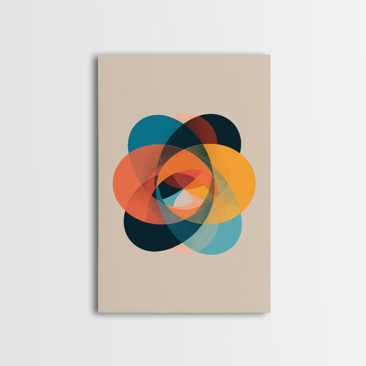 Colorful Oval Geometric Wall Art, Midcentury Modern Canvas Print, Atomic Abstract Poster, Retro Home Decor Art Print Gift