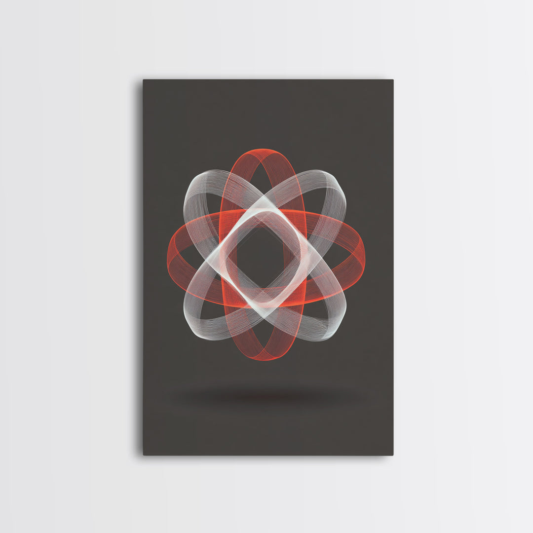 Red White Kinetic Line Wall Art, Spirograph Geometric Canvas Print, Modern Abstract Decor, Dark Statement Art Poster Print
