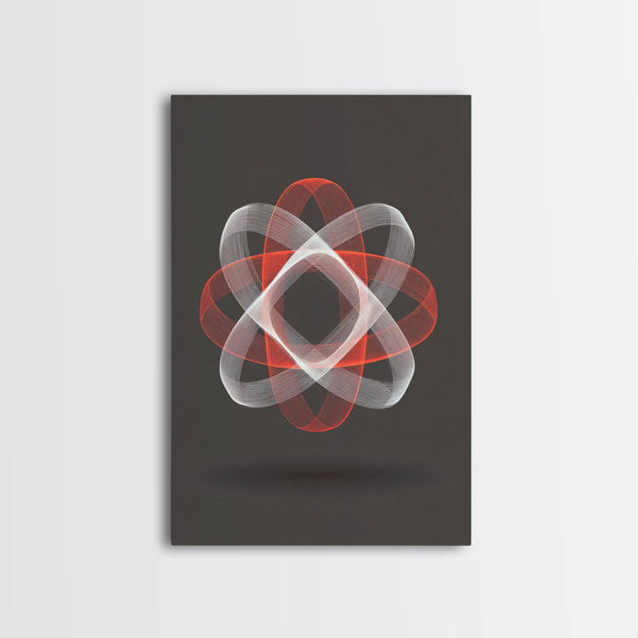 Red White Kinetic Line Wall Art, Spirograph Geometric Canvas Print, Modern Abstract Decor, Dark Statement Art Poster Print