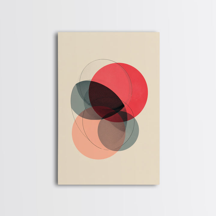 Red Peach Abstract Circles Wall Art, Minimalist Geometric Canvas Print, Midcentury Modern Decor, Neutral Bedroom Print Poster