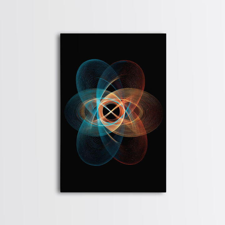 Glowing Atomic Orbital Abstract Canvas Print, Midcentury Modern Wall Art, Geometric Art Print, Retro Modern Home Decor Gift