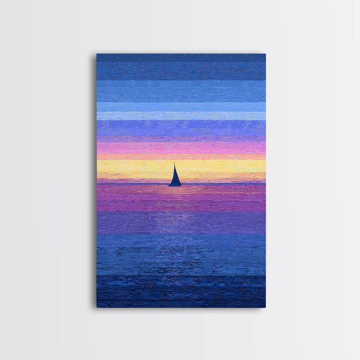 Vivid Sunset Sailboat Horizon Canvas Print, Blue Pink Coastal Wall Art, Modern Art Print, Ocean Landscape Home Decor Poster