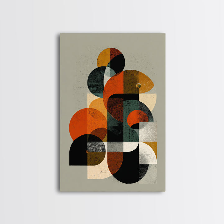 Orange Teal Midcentury Geometric Abstract Canvas Print, Modern Wall Art, Bauhaus Shapes, Retro MCM Home Decor Poster Gift